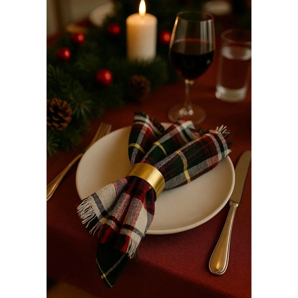 Set 4 Tartan Plaid Cloth Napkins‎ Fringed Classic Traditional Christmas 100% CTN
